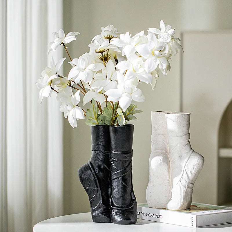 Ceramic Vase with Ballet Shoes Dancer Sculpture - Zaey.shop